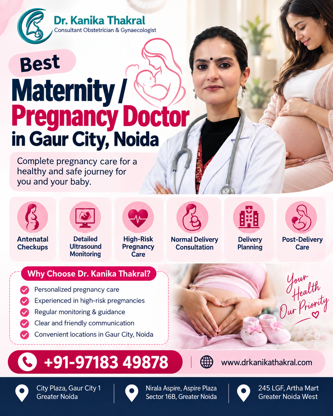 Pregnancy and maternity care in Gaur City by Dr. Kanika Gera Thakral for antenatal checkups, high-risk pregnancy care and delivery planning