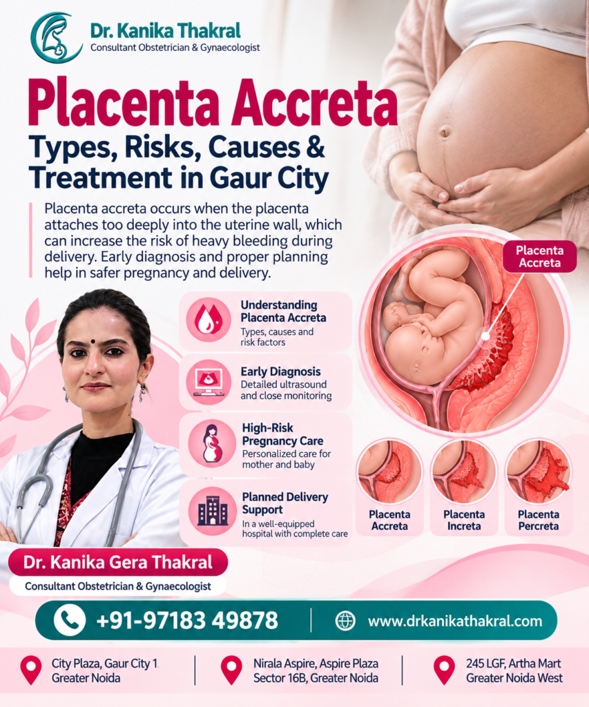 Placenta Accreta Treatment in Gaur City by Dr. Kanika Gera Thakral for high-risk pregnancy care and planned delivery