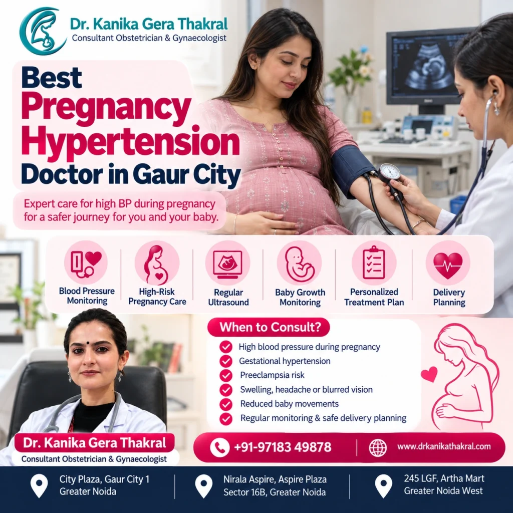 Pregnancy hypertension care in Gaur City by Dr. Kanika Gera Thakral for high BP, preeclampsia and high-risk pregnancy monitoring