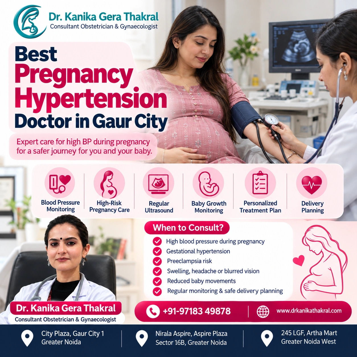 Pregnancy hypertension care in Gaur City by Dr. Kanika Gera Thakral for high BP, preeclampsia and high-risk pregnancy monitoring